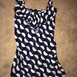 White House Black Market Blue Tan White Circle Tank X Small